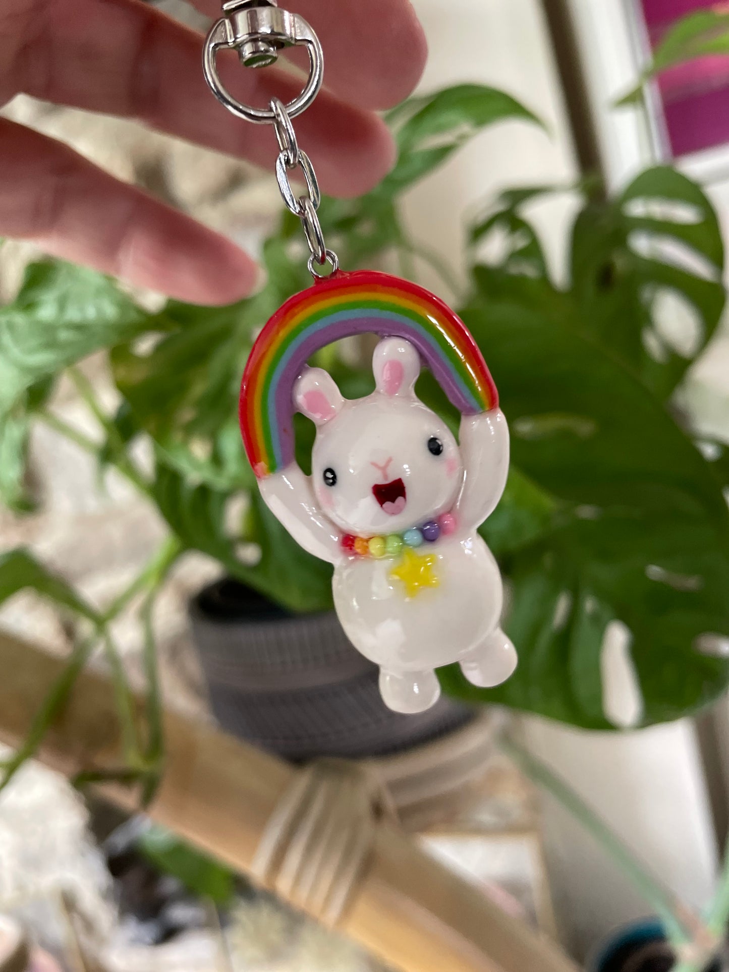Rainbow Bunny Keychain