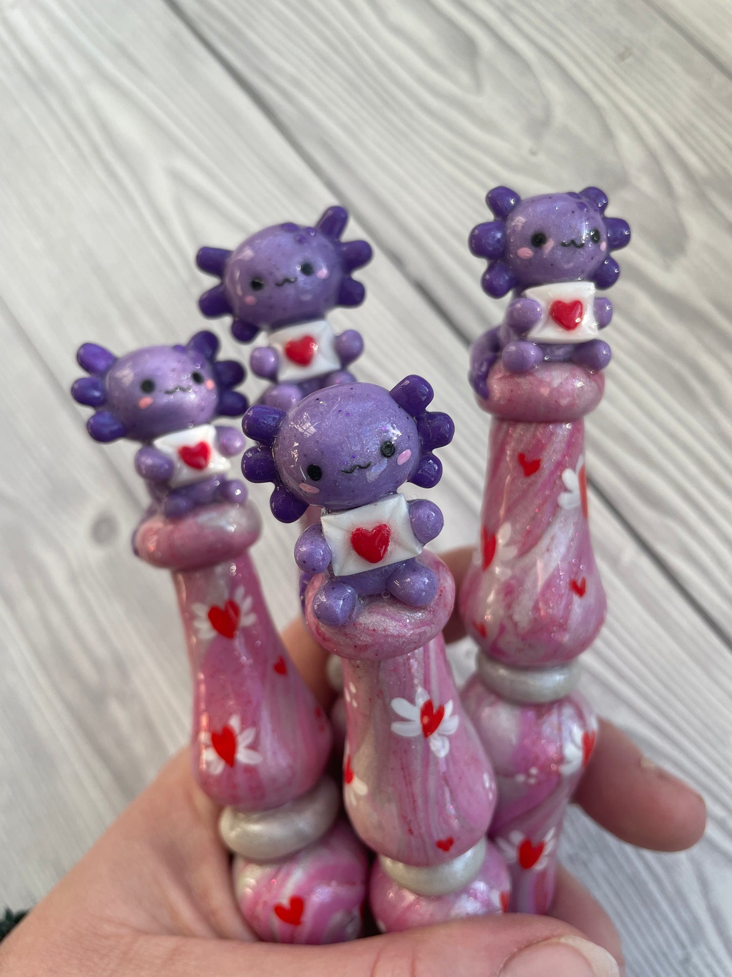 Love Letter Axolotls Ready to Ship Ergonomic Crochet Hook