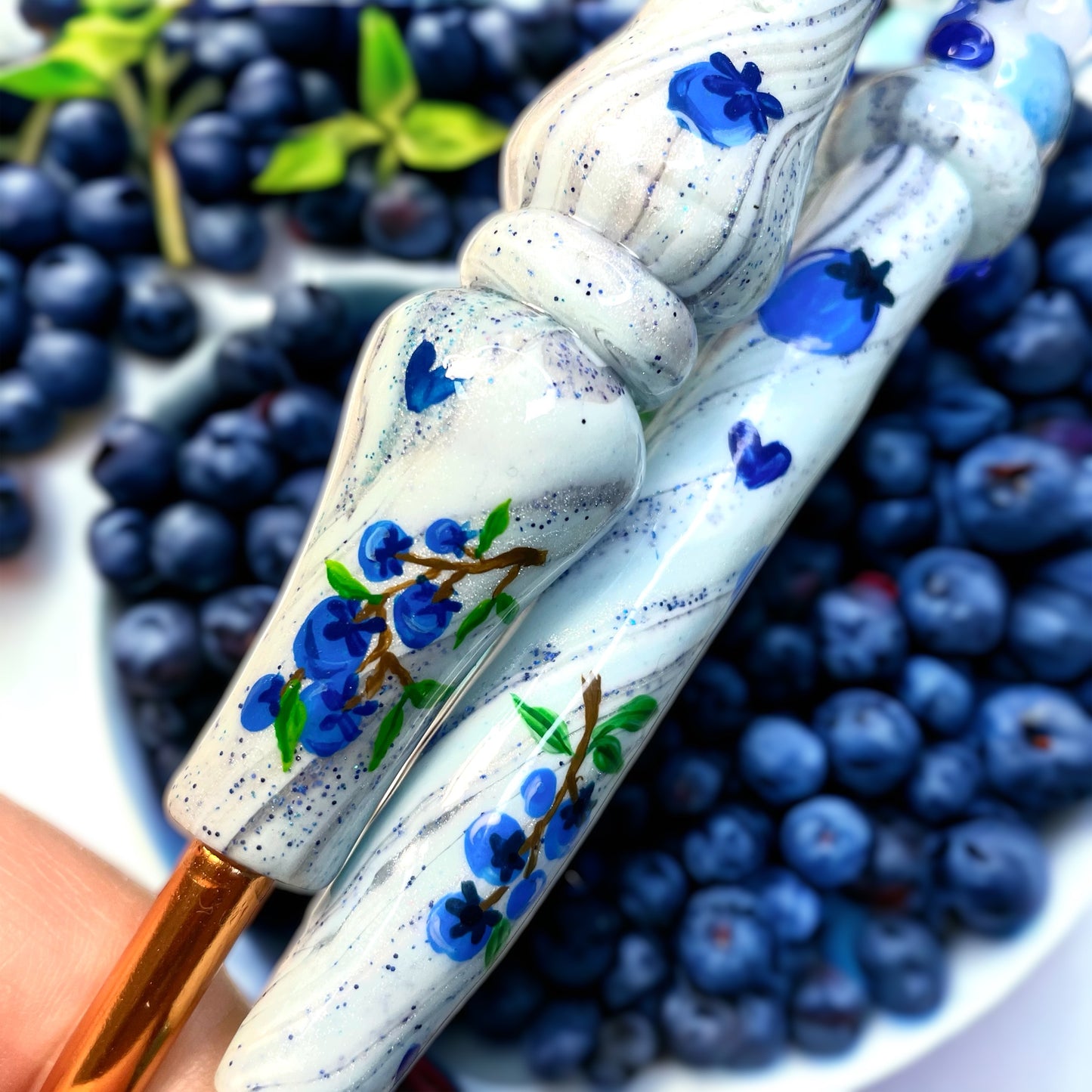 Blueberry Muffin Cow Ready to Ship Ergonomic Crochet Hook