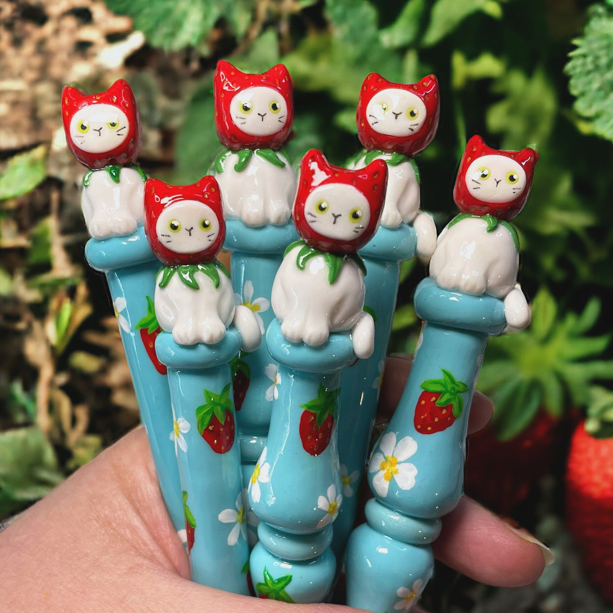 Strawberry Kitty Ready to Ship Ergonomic Crochet Hook
