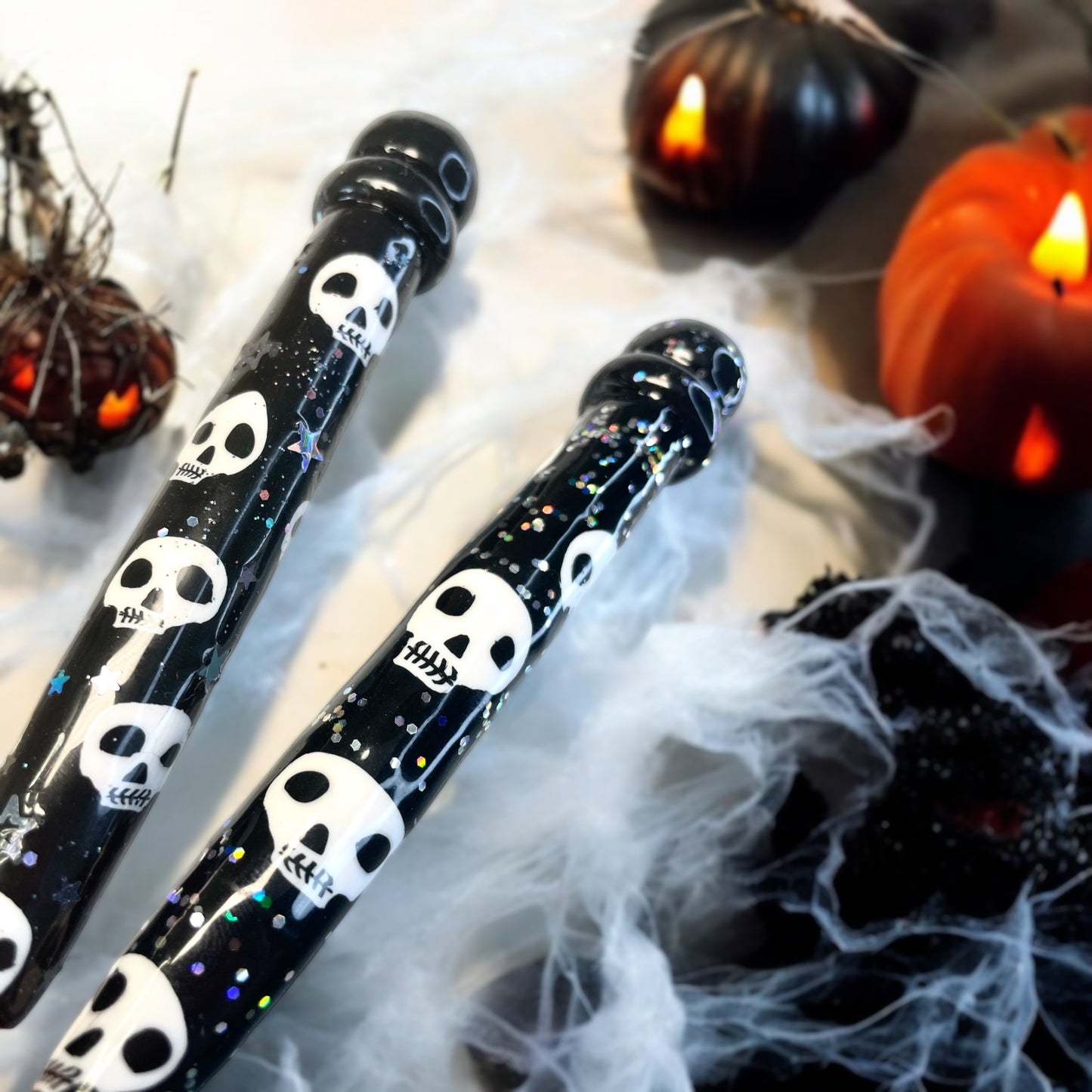 Glitter Skull Halloween Ready to Ship Ergonomic Crochet Hook