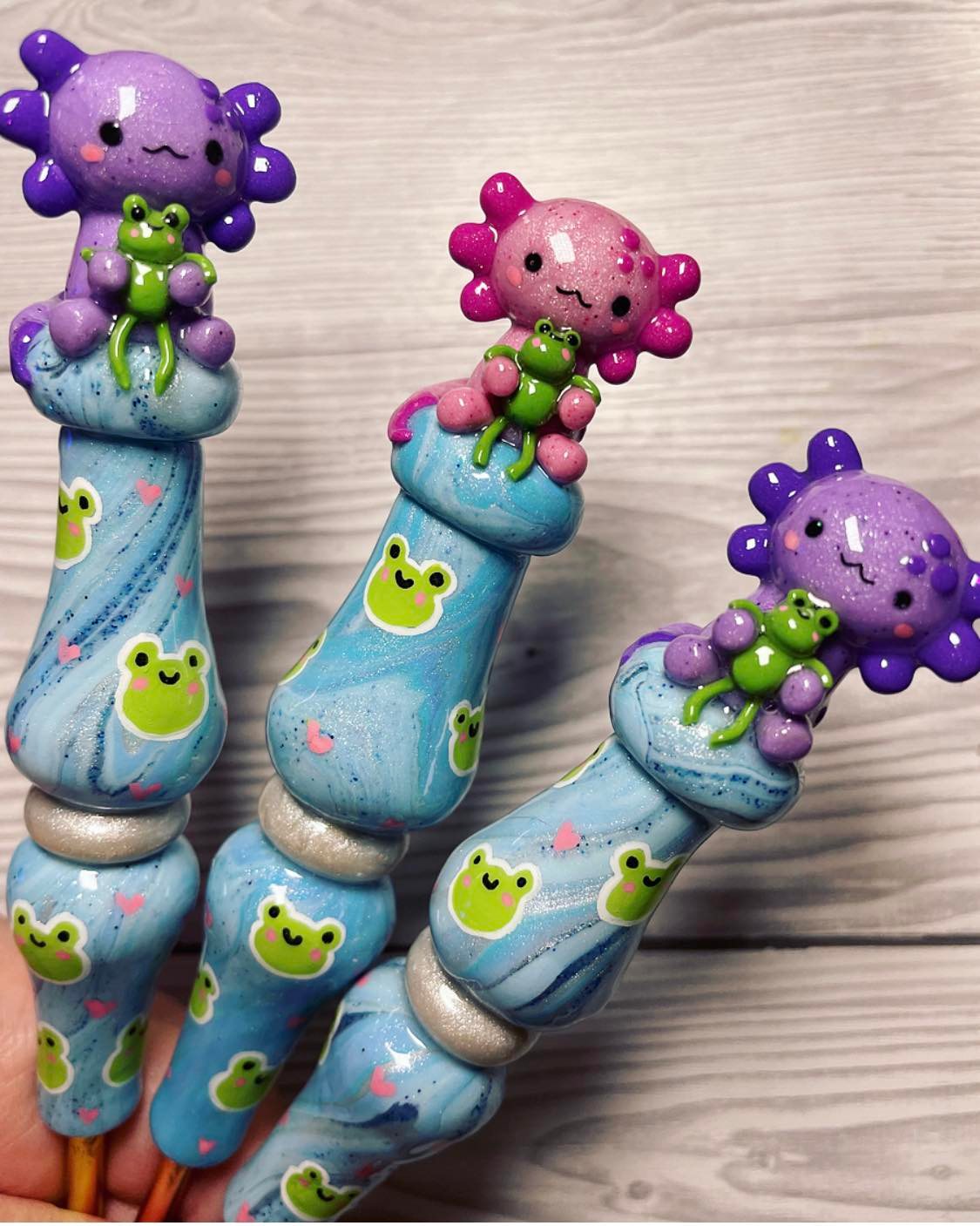 Axolotl Froggy Friends Ready to Ship Ergonomic Crochet Hook