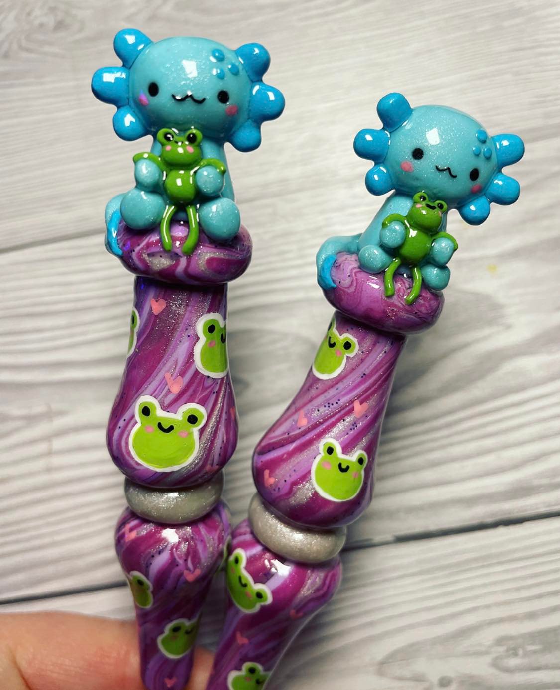Axolotl Froggy Friends Ready to Ship Ergonomic Crochet Hook