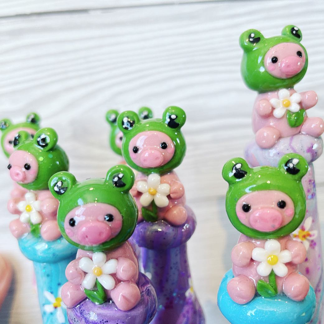 Frog Hat Piggy Ready to Ship Ergonomic Crochet Hook