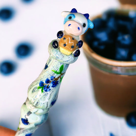 Blueberry Muffin Cow Ready to Ship Ergonomic Crochet Hook