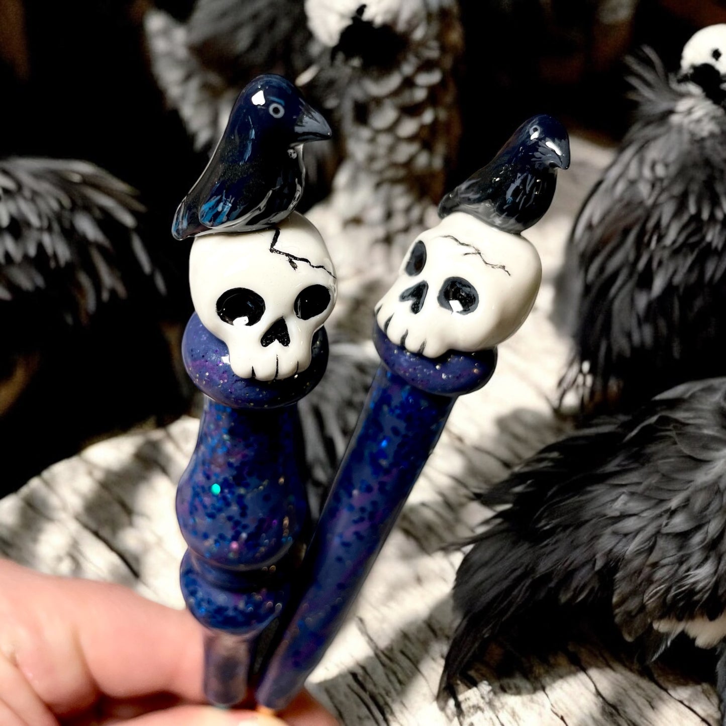 Crow and Skull Halloween Ready to Ship Ergonomic Crochet Hook