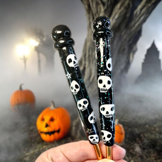 Glitter Skull Halloween Ready to Ship Ergonomic Crochet Hook