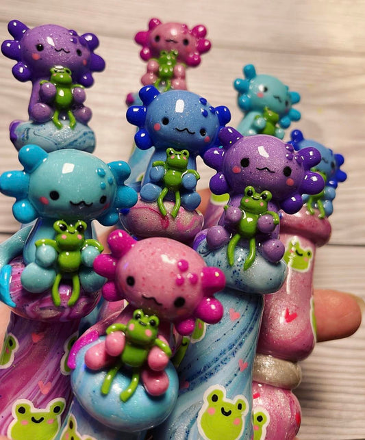 Axolotl Froggy Friends Ready to Ship Ergonomic Crochet Hook